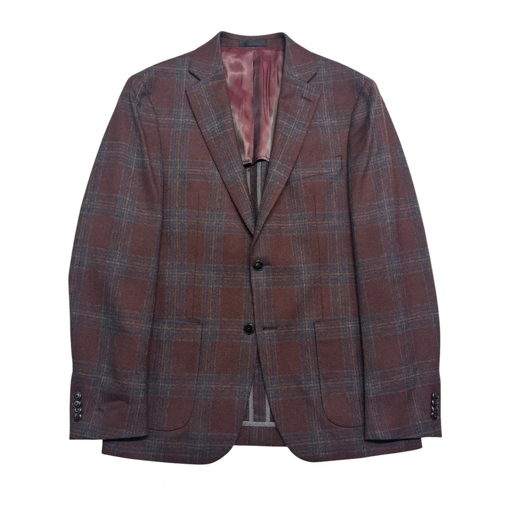 Michael Kors 38R Burgundy Gray Plaid Blazer Jacket Flannel Wool Sport Suit Coat